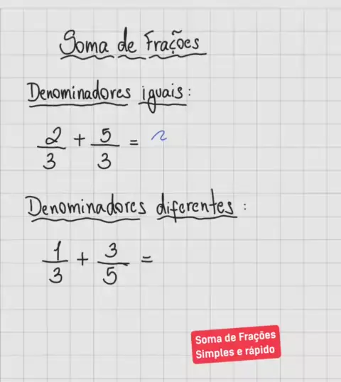 Soma de frações com denominadores diferentes. #matematica #soma