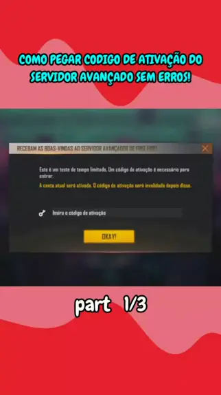 COMO PEGAR CODIGO DE ATIVAÇÃO DO SERVIDOR AVANÇADO DO FREE FIRE